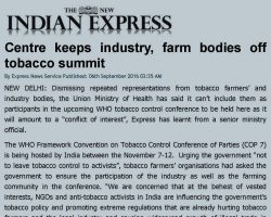 Centre keeps industry, farm bodies off tobacco summit [The New Indian Express]_06092016