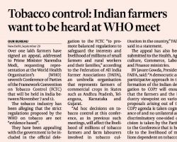 Tobacco Control - Indian Farmers want to be heard at WHO meet [The Hindu Business Line]_30092016
