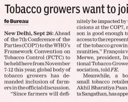 Tobacco growers want to join WHO discussions [The Financial Express]_27092016
