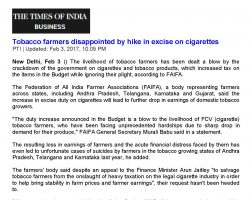 Tobacco farmers disappointed by hike in excise on cigarettes [The Times of India]_03022017