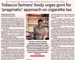 Tobacco farmers body urges govt for pragmatic approach on cigarette tax [The Financial Express]_ 21022020