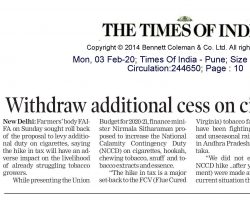 Withdraw additional cess on Cigarettes - Faifa [Times of India]03022020-Pune